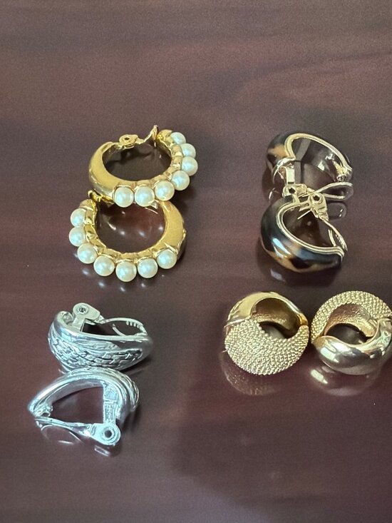 Monet Jewelry - Vintage Monet & Erwin Clip On Earring Lot of 4 Pairs Gold Silver Designer